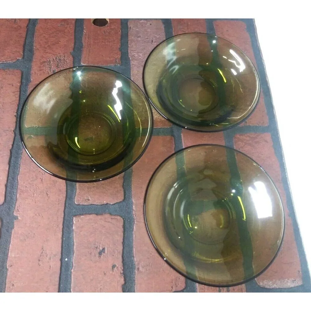 3 Anchor Hocking salad Bowls Avocado Green Glass Vintage 70s shallow wide mouth